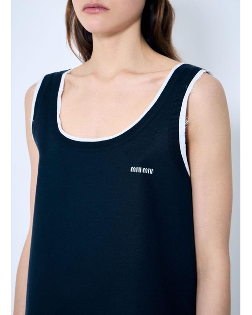 Miu Miu Blue Knit And Poplin Mini Dress