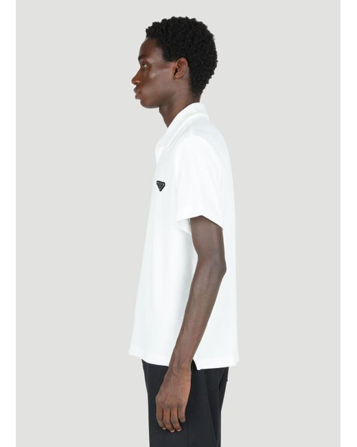 Prada White Terry-cloth Logo Patch Polo Shirt for men