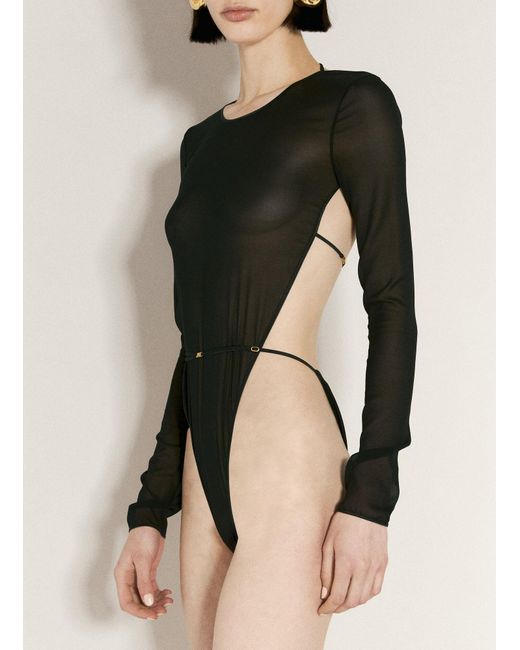 Saint Laurent Black Long-sleeve Georgette Bodysuit