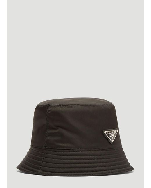 Prada Black Nylon Logo Bucket Hat for men