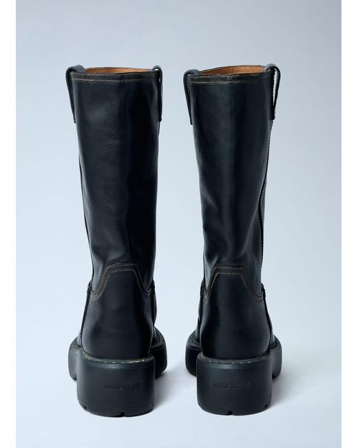 Miu Miu Blue Leather Logo Motif Boots