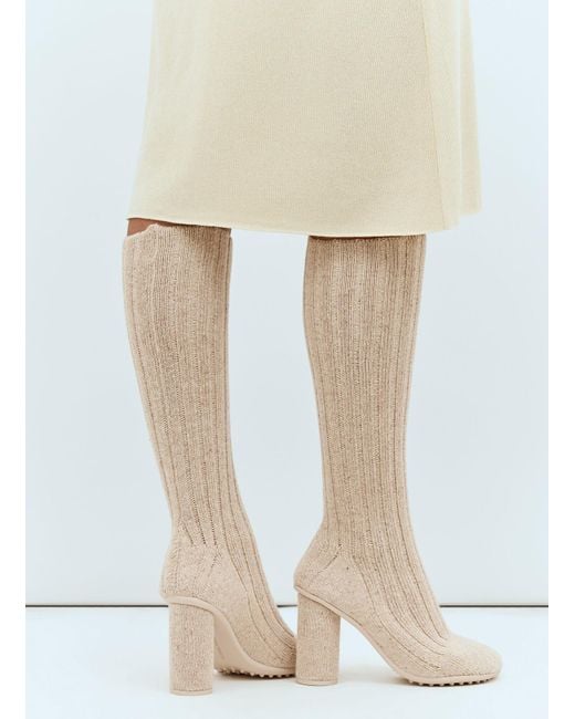 Bottega Veneta White Knitted Atomic Boots 90