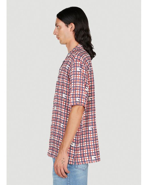 Gucci Red Square G Tartan Print Linen Shirt for men