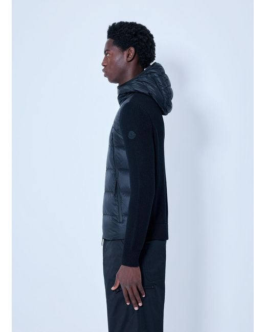 Moncler Blue Hooded Puffer Jacket With Knit Sleeves for men