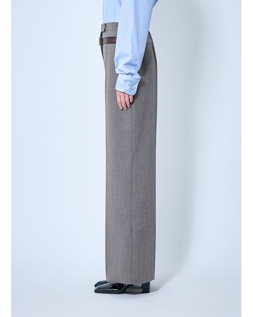 Prada Blue Technical Wool Pants With Printed Belt