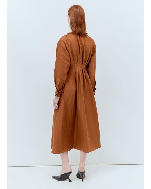 Max Mara Brown Linen And Silk Midi Dress