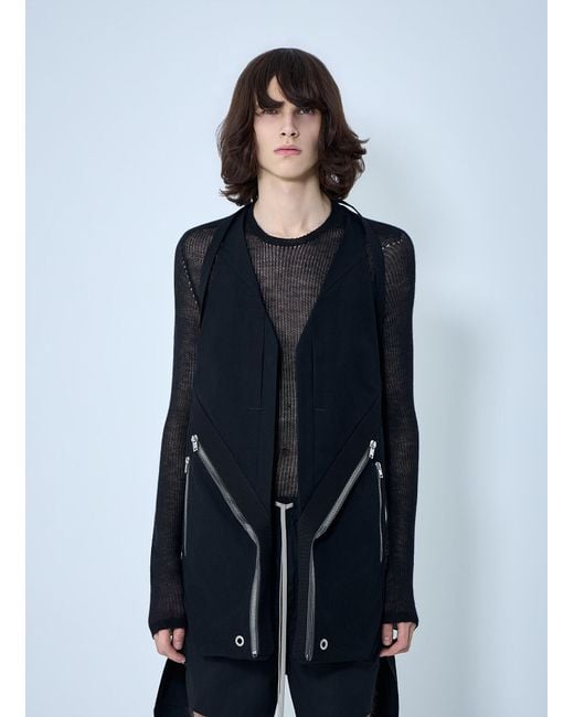 Rick Owens Blue Asymmetric Zip Detail Vest for men