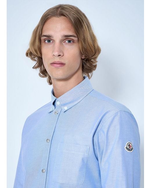 Moncler Blue Button-Down Cotton Shirt for men