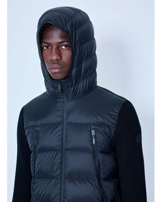 Moncler Blue Hooded Puffer Jacket With Knit Sleeves for men