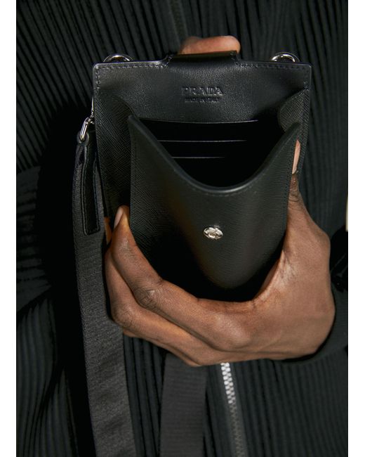 Prada Black Saffiano Leather Crossbody Phone Holder for men
