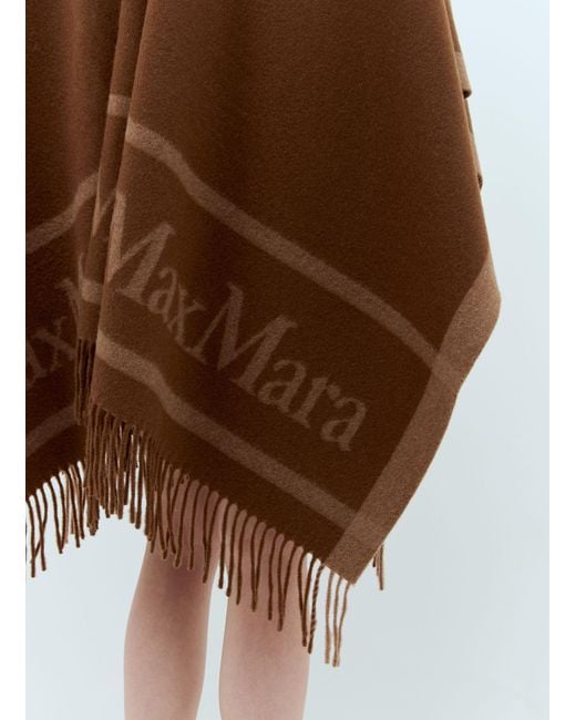 Max Mara Brown Wool Cloak With Fringes