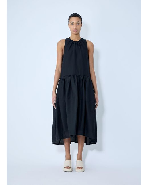 Jil Sander Blue Gathered Wool Midi Dress