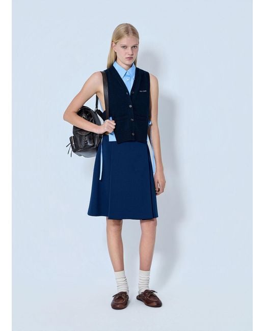 Miu Miu Blue V-Neck Logo Vest