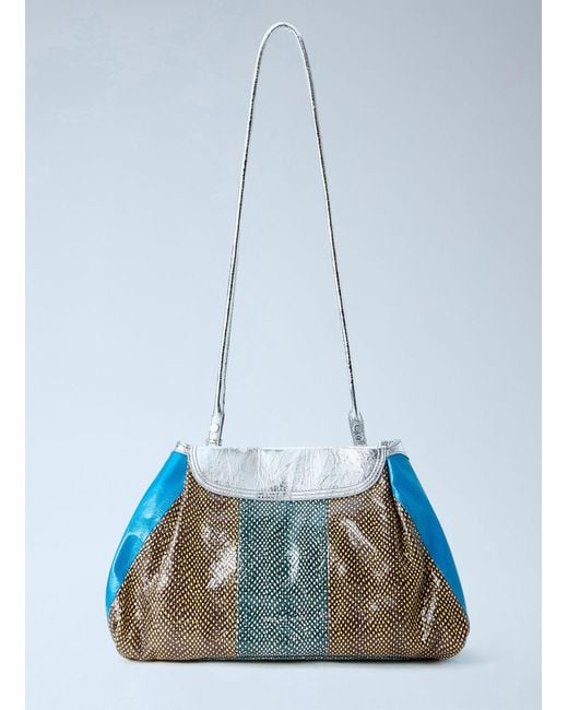 Dries Van Noten Blue Textured Leather Shoulder Bag