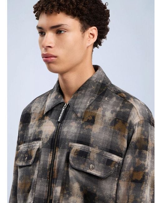 Palm Angels Gray Curved Logo Check Overshirt for men