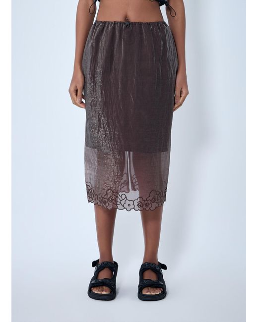 CECILIE BAHNSEN Brown Embroidered Sheer Overlay Skirt