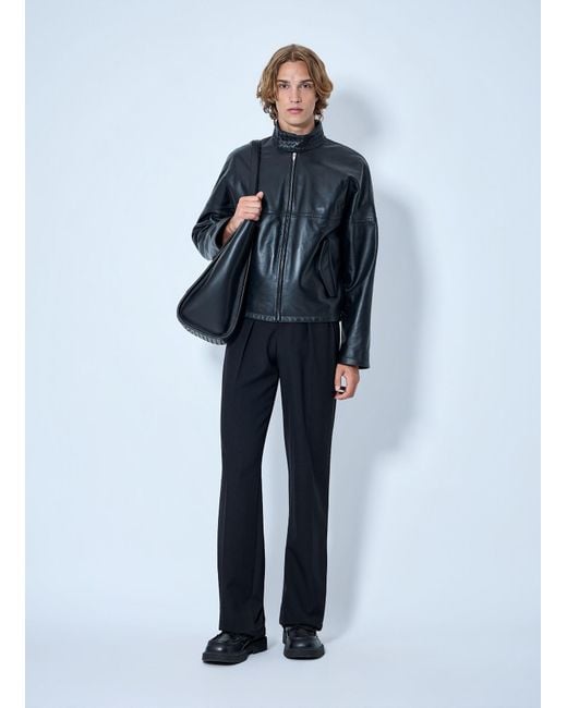Bottega Veneta Blue Intrecciato Leather Blouson Jacket for men