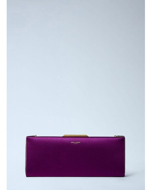 Saint Laurent Purple Letter Clutch Bag With Lizard Chain