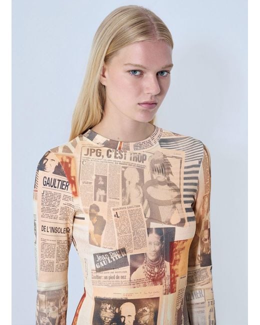 Jean Paul Gaultier White Journal Printed Long Dress