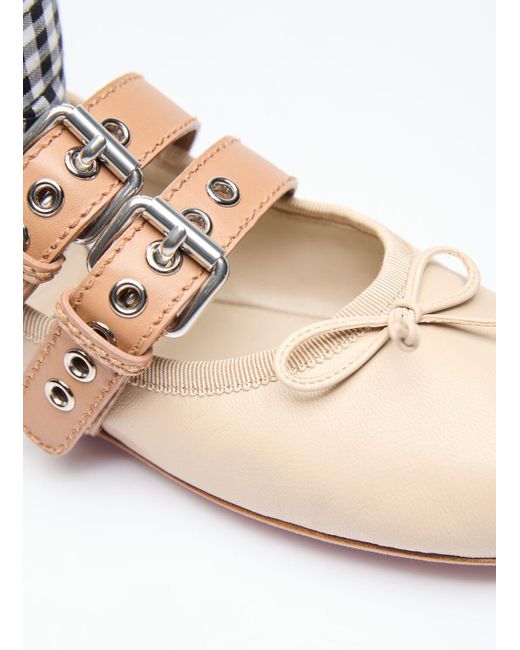 Miu Miu White Ballerina Flats With Buckle Straps