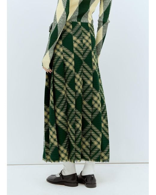 Burberry Green Wool Check Midi Skirt