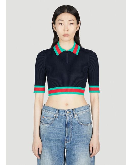 Gucci Blue Cropped Polo Top