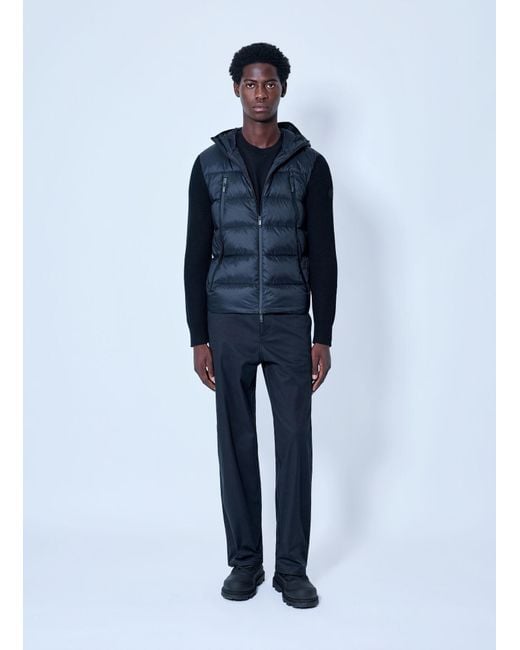 Moncler Blue Hooded Puffer Jacket With Knit Sleeves for men
