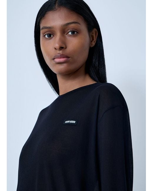 Miu Miu Blue Logo Motif Sweater