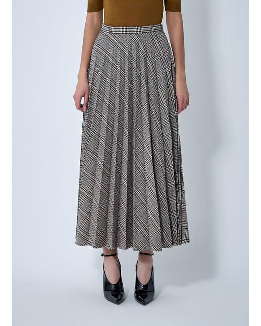 Saint Laurent Gray Pleated Check Maxi Skirt