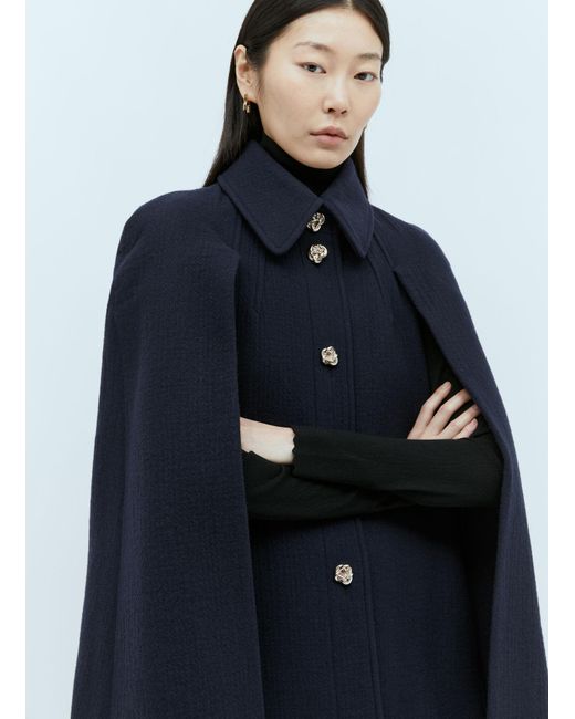 Chloé Blue Waffle Wool Short Cape Coat With Knot Buttons