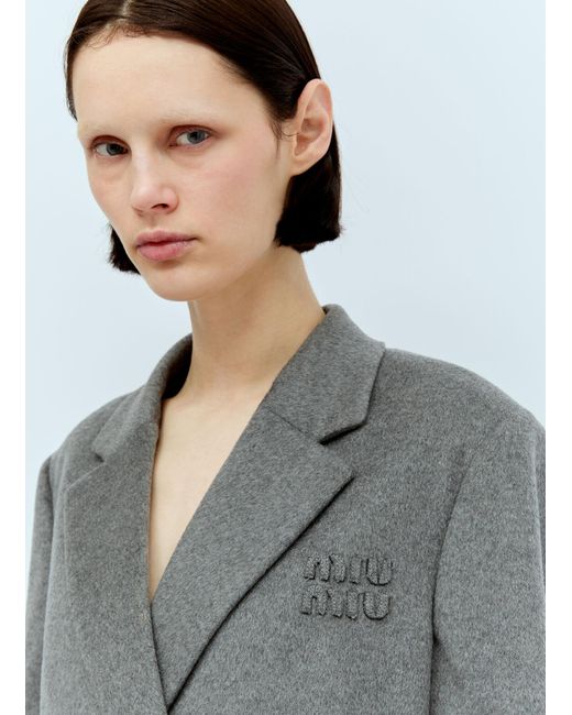 Miu Miu Gray Raw-trims Wool Blazer