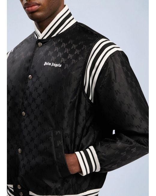 Palm Angels Black Monogram Jacquard Bomber Jacket for men