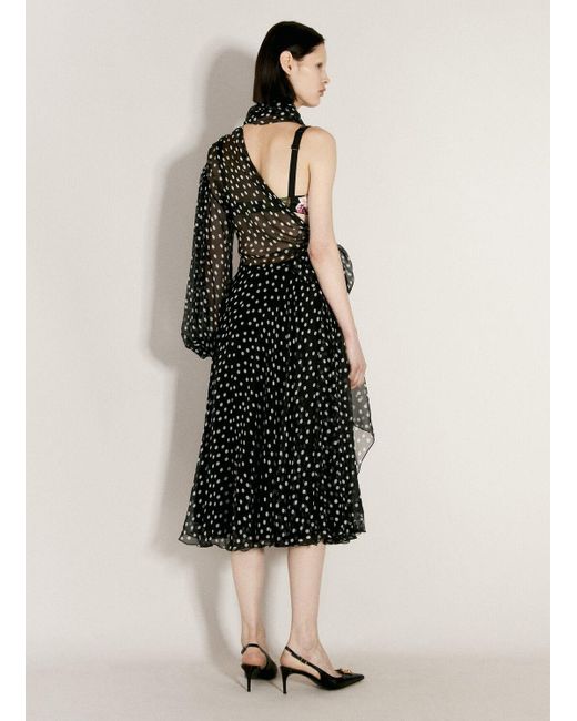 Dolce & Gabbana Polka-dot One-shoulder Chiffon Dress in Black | Lyst