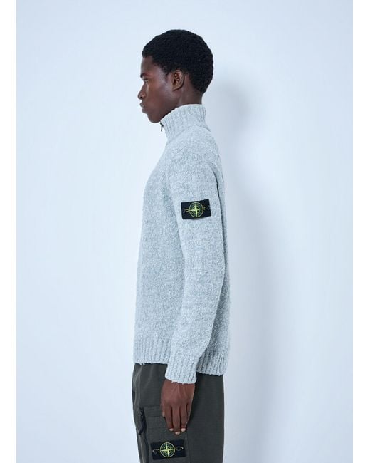 Stone Island Blue Half-Zip Wool Sweater for men