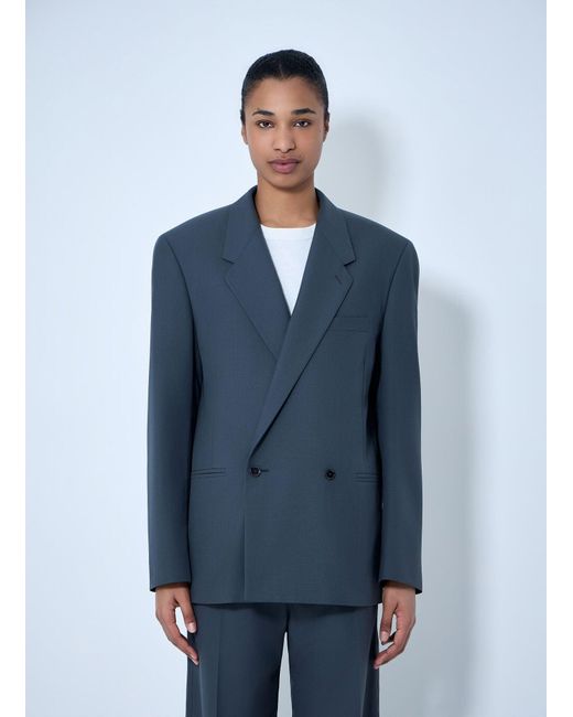 Lemaire Blue Double-Breasted Wool Suit Blazer
