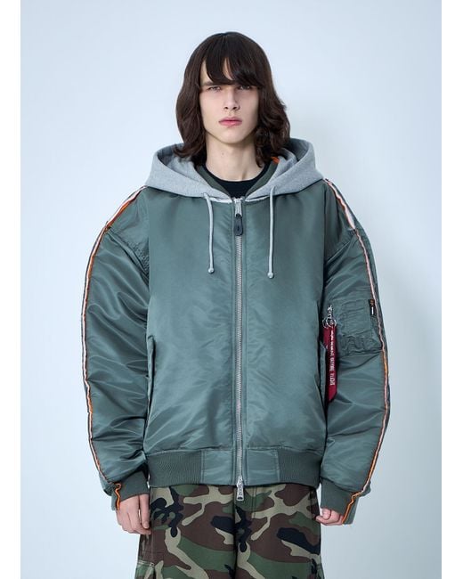 Vetements Blue Bomber Jacket With Attached Hood for men
