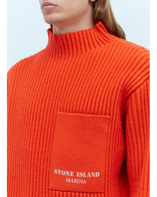 Stone Island Red Patch Pocket Wool Sweater for men