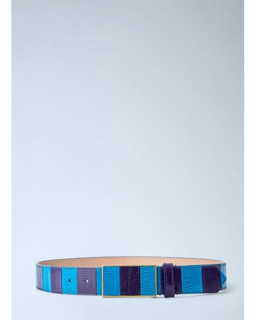 Dries Van Noten Blue Striped Leather Belt