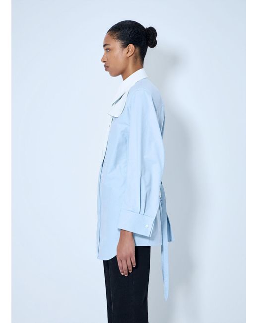 Bottega Veneta Blue Asymmetrical Collar Long-Sleeve Shirt