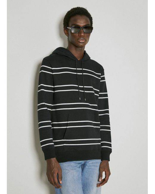 Saint Laurent Black Striped Cotton Fleece Hoodie for men