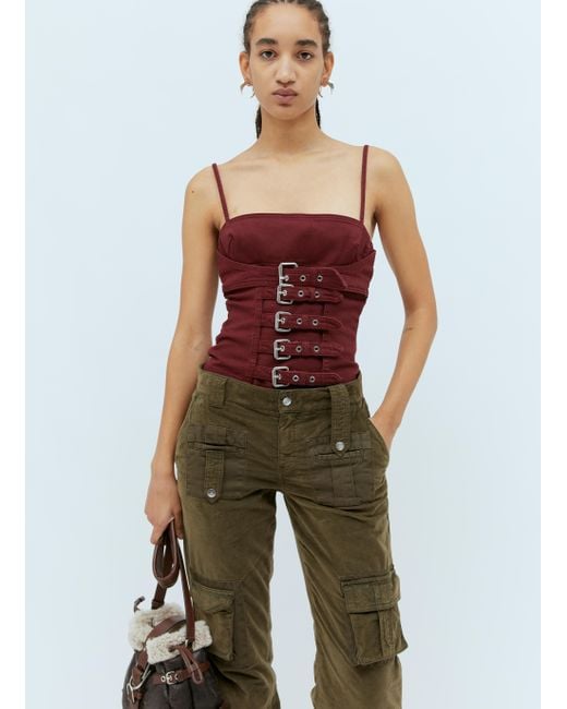 Blumarine Red Buckle-strap Corset Top
