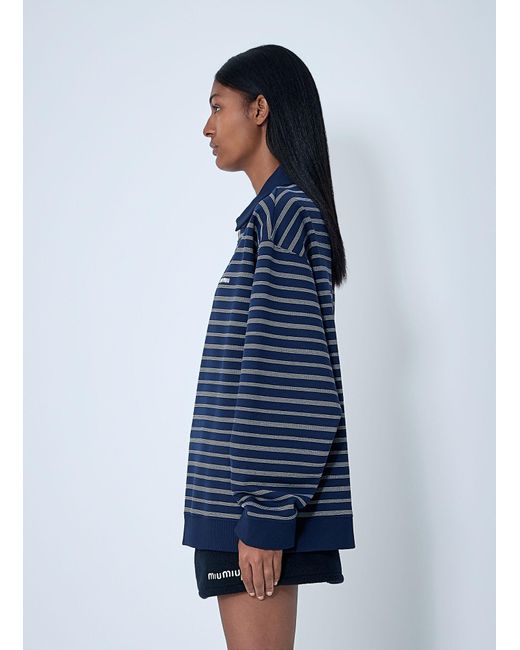 Miu Miu Blue Striped Zip-Up Polo Shirt