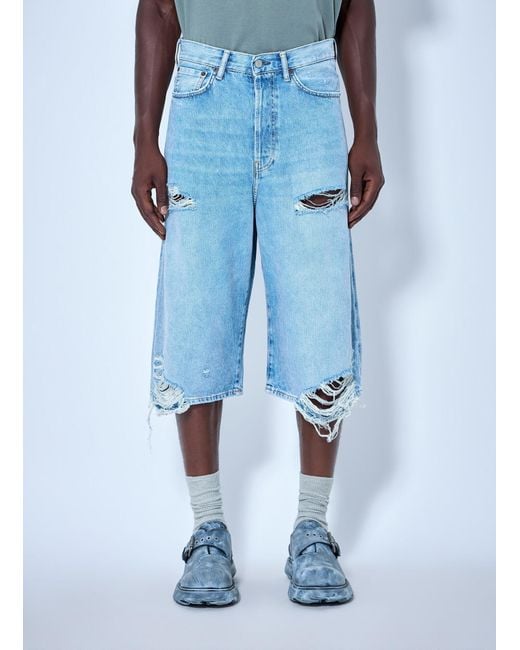 Acne Blue Distressed Denim Shorts for men