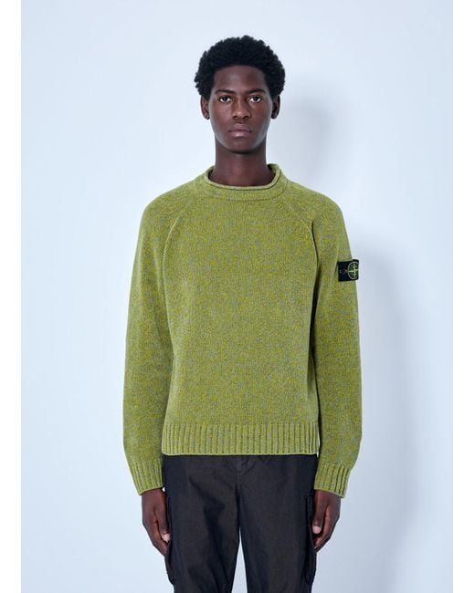 Stone Island Green Knitted Crewneck Sweater for men