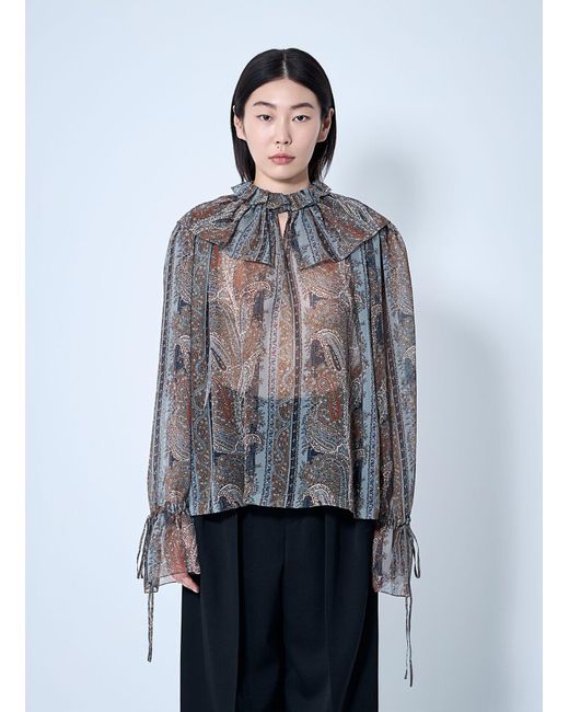 Saint Laurent Blue Paisley Silk Georgette Blouse