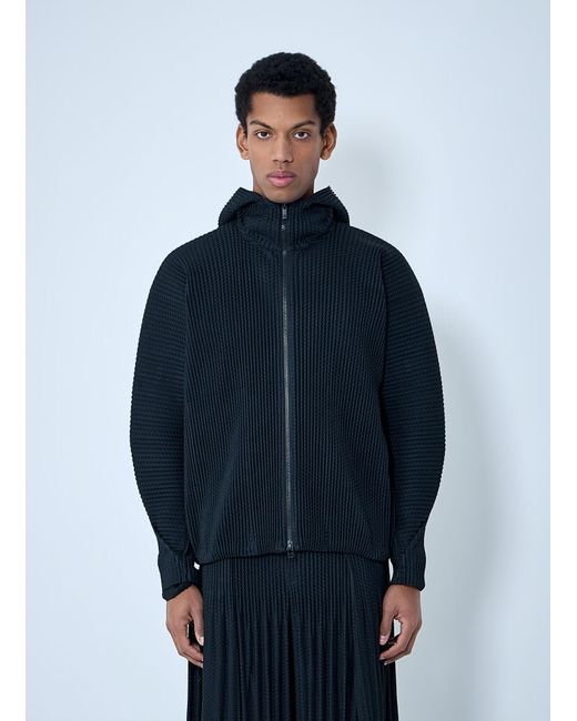 Homme Plissé Issey Miyake Blue Pleated Zip-Up Hooded Sweater for men