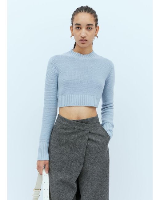 Max Mara Blue Cashmere Knit Crop Sweater for men