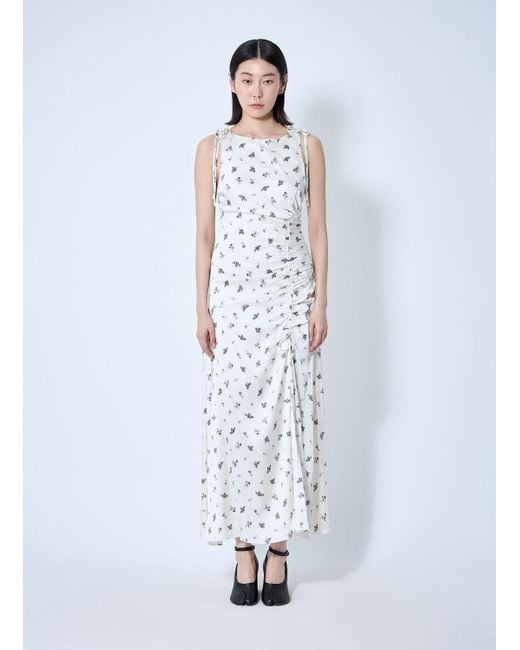 Ganni White Printed Gathered Maxi Dress