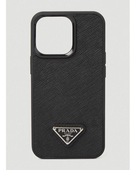 Prada Leather Logo Plaque Iphone 12 Case in Black for Men | Lyst