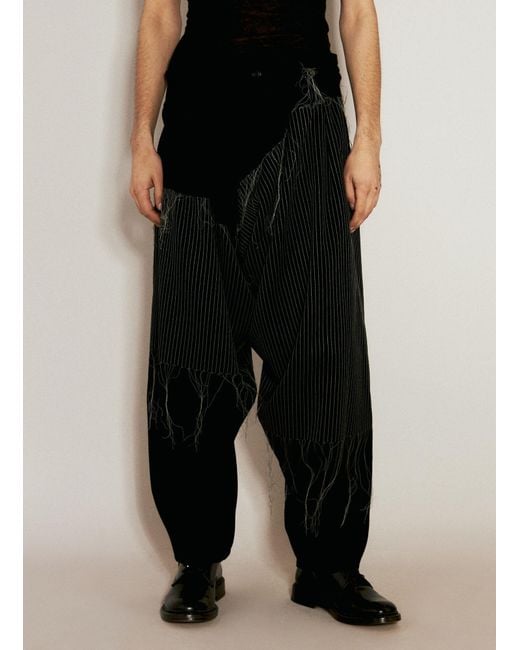 Yohji Yamamoto Black Embroidery Draped Pants for men